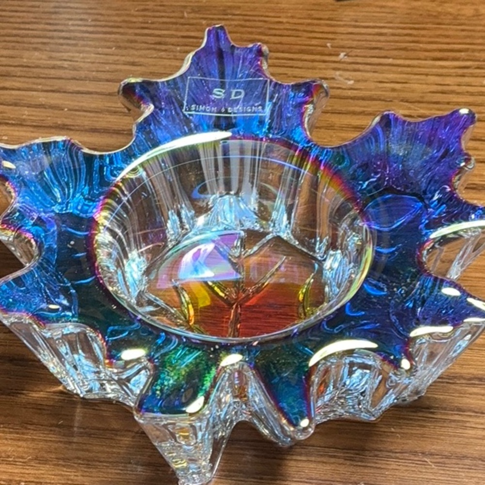 Gorgeous Crystal Maple Leaf-Shaped tea light candle holder by Simon Designs.